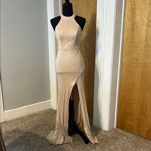 Gold Sequin Embellished Halter Maxi Gown